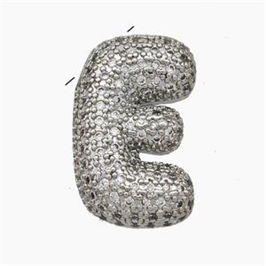 Copper Letter-E Pendant Pave Zirconia Platinum Plated, approx 15-25mm [FN47443]