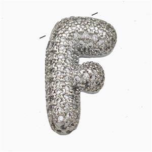 Copper Letter-F Pendant Pave Zirconia Platinum Plated, approx 15-25mm [FN47444]