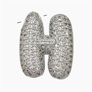 Copper Letter-H Pendant Pave Zirconia Platinum Plated, approx 15-25mm [FN47446]