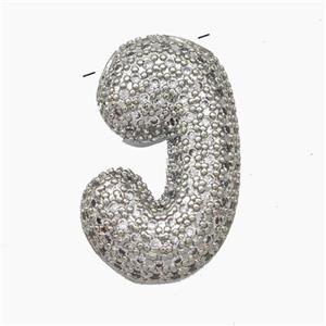 Copper Letter-J Pendant Pave Zirconia Platinum Plated, approx 15-25mm [FN47448]