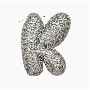 Copper Letter-K Pendant Pave Zirconia Platinum Plated, approx 15-25mm [FN47449]