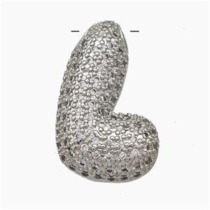Copper Letter-L Pendant Pave Zirconia Platinum Plated, approx 15-25mm [FN47450]