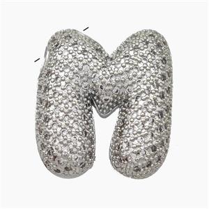 Copper Letter-M Pendant Pave Zirconia Platinum Plated, approx 15-25mm [FN47451]