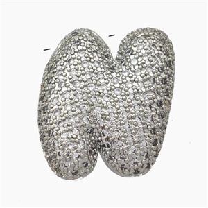 Copper Letter-N Pendant Pave Zirconia Platinum Plated, approx 15-25mm [FN47452]