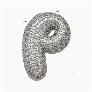 Copper Letter-P Pendant Pave Zirconia Platinum Plated, approx 15-25mm [FN47454]