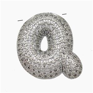 Copper Letter-Q Pendant Pave Zirconia Platinum Plated, approx 15-25mm [FN47455]