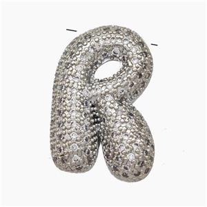 Copper Letter-R Pendant Pave Zirconia Platinum Plated, approx 15-25mm [FN47456]