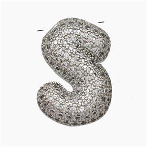 Copper Letter-S Pendant Pave Zirconia Platinum Plated, approx 15-25mm [FN47457]