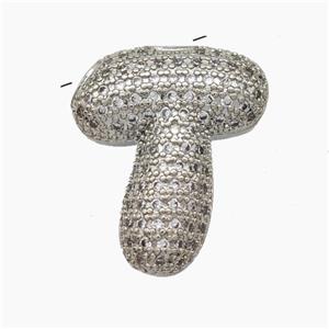 Copper Letter-T Pendant Pave Zirconia Platinum Plated, approx 15-25mm [FN47458]