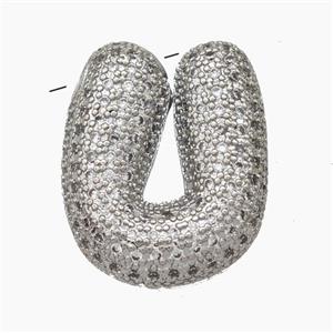 Copper Letter-U Pendant Pave Zirconia Platinum Plated, approx 15-25mm [FN47459]