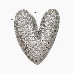 Copper Letter-V Pendant Pave Zirconia Platinum Plated, approx 15-25mm [FN47460]