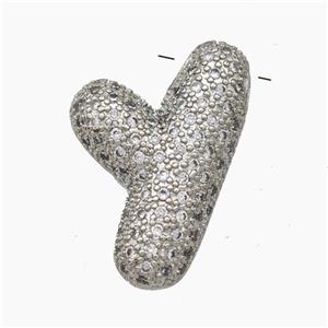 Copper Letter-Y Pendant Pave Zirconia Platinum Plated, approx 15-25mm [FN47463]