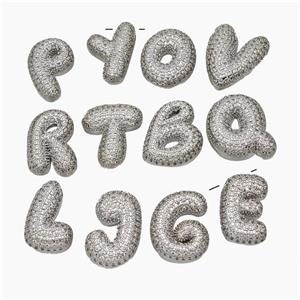 Copper Alphabet Pendant Pave Zirconia Mixed Letters Platinum Plated, approx 15-25mm [FN47465]
