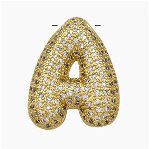 Copper Letter-A Pendant Pave Zirconia Gold Plated, approx 15-25mm [FN47466]