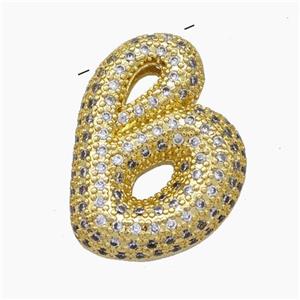 Copper Letter-B Pendant Pave Zirconia Gold Plated, approx 15-25mm [FN47467]