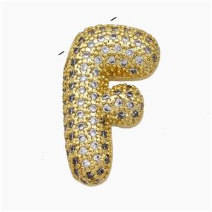 Copper Letter-F Pendant Pave Zirconia Gold Plated, approx 15-25mm [FN47471]