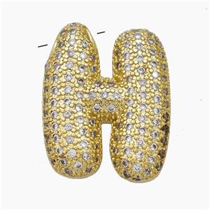 Copper Letter-H Pendant Pave Zirconia Gold Plated, approx 15-25mm [FN47473]