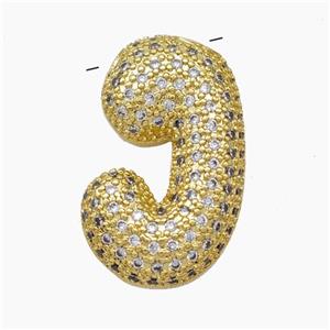 Copper Letter-J Pendant Pave Zirconia Gold Plated, approx 15-25mm [FN47475]