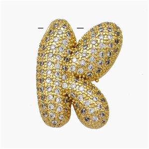 Copper Letter-K Pendant Pave Zirconia Gold Plated, approx 15-25mm [FN47476]
