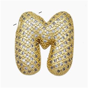 Copper Letter-M Pendant Pave Zirconia Gold Plated, approx 15-25mm [FN47478]