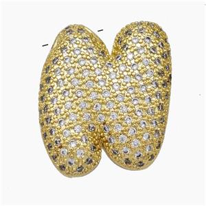 Copper Letter-N Pendant Pave Zirconia Gold Plated, approx 15-25mm [FN47479]
