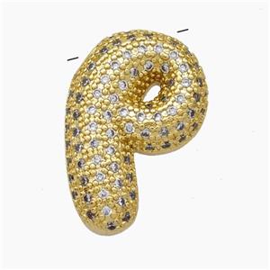 Copper Letter-P Pendant Pave Zirconia Gold Plated, approx 15-25mm [FN47481]
