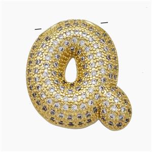 Copper Letter-Q Pendant Pave Zirconia Gold Plated, approx 15-25mm [FN47482]