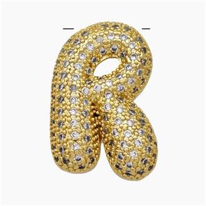 Copper Letter-R Pendant Pave Zirconia Gold Plated, approx 15-25mm [FN47483]