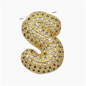 Copper Letter-S Pendant Pave Zirconia Gold Plated, approx 15-25mm [FN47484]