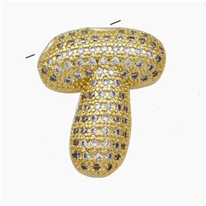Copper Letter-T Pendant Pave Zirconia Gold Plated, approx 15-25mm [FN47485]