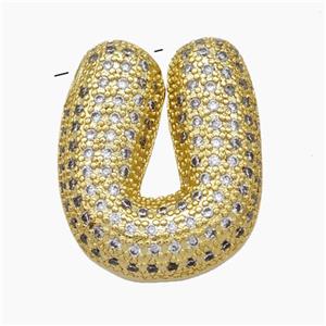 Copper Letter-U Pendant Pave Zirconia Gold Plated, approx 15-25mm [FN47486]