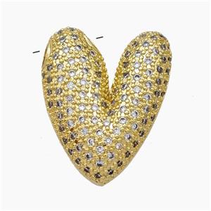Copper Letter-V Pendant Pave Zirconia Gold Plated, approx 15-25mm [FN47487]