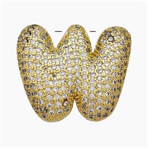 Copper Letter-W Pendant Pave Zirconia Gold Plated, approx 15-25mm [FN47488]