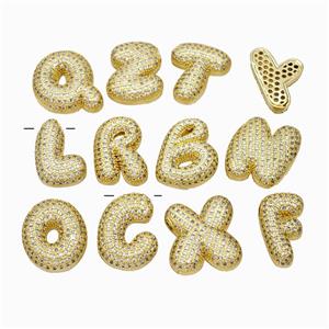 Copper Alphabet Pendant Pave Zirconia Mixed Letters Gold Plated, approx 15-25mm [FN47492]