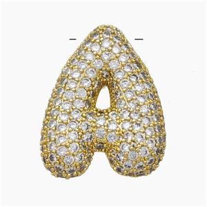 Copper Letter-A Pendant Pave Zirconia Gold Plated, approx 18-30mm [FN47493]