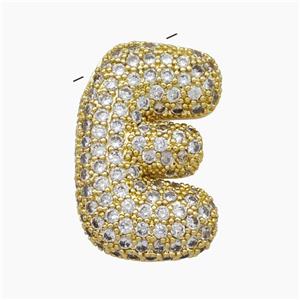Copper Letter-E Pendant Pave Zirconia Gold Plated, approx 18-30mm [FN47497]