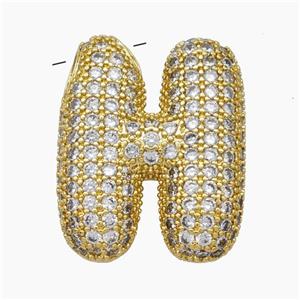 Copper Letter-H Pendant Pave Zirconia Gold Plated, approx 18-30mm [FN47500]