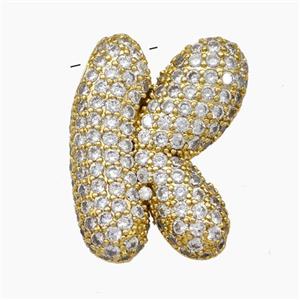 Copper Letter-K Pendant Pave Zirconia Gold Plated, approx 18-30mm [FN47503]