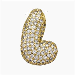 Copper Letter-L Pendant Pave Zirconia Gold Plated, approx 18-30mm [FN47504]