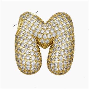 Copper Letter-M Pendant Pave Zirconia Gold Plated, approx 18-30mm [FN47505]