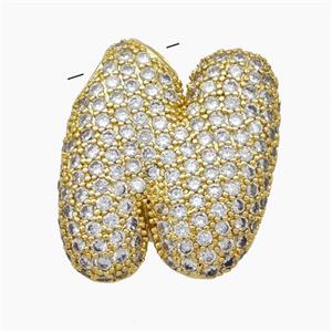 Copper Letter-N Pendant Pave Zirconia Gold Plated, approx 18-30mm [FN47506]