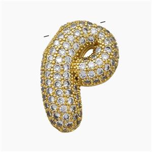 Copper Letter-P Pendant Pave Zirconia Gold Plated, approx 18-30mm [FN47508]
