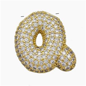 Copper Letter-Q Pendant Pave Zirconia Gold Plated, approx 18-30mm [FN47509]