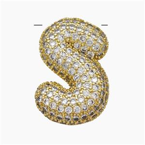 Copper Letter-S Pendant Pave Zirconia Gold Plated, approx 18-30mm [FN47511]