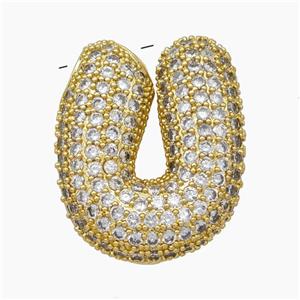 Copper Letter-U Pendant Pave Zirconia Gold Plated, approx 18-30mm [FN47513]