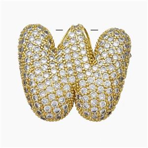 Copper Letter-W Pendant Pave Zirconia Gold Plated, approx 18-30mm [FN47515]