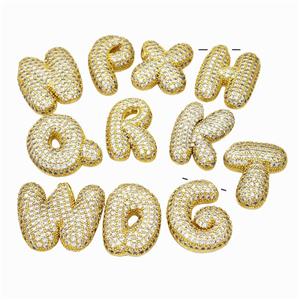 Copper Alphabet Pendant Pave Zirconia Mixed Letters Gold Plated, approx 18-30mm [FN47519]