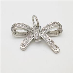 Copper Bow Pendant Micropave Zirconia Platinum Plated, approx 15-22mm [FN47521]