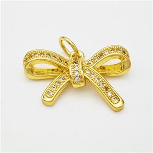 Copper Bow Pendant Micropave Zirconia Gold Plated, approx 15-22mm [FN47522]