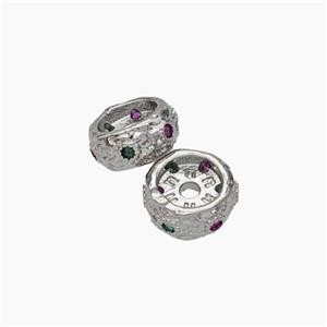 Copper Rondelle Beads Pave Zirconia Platinum Plated, approx 8mm [FN47523]